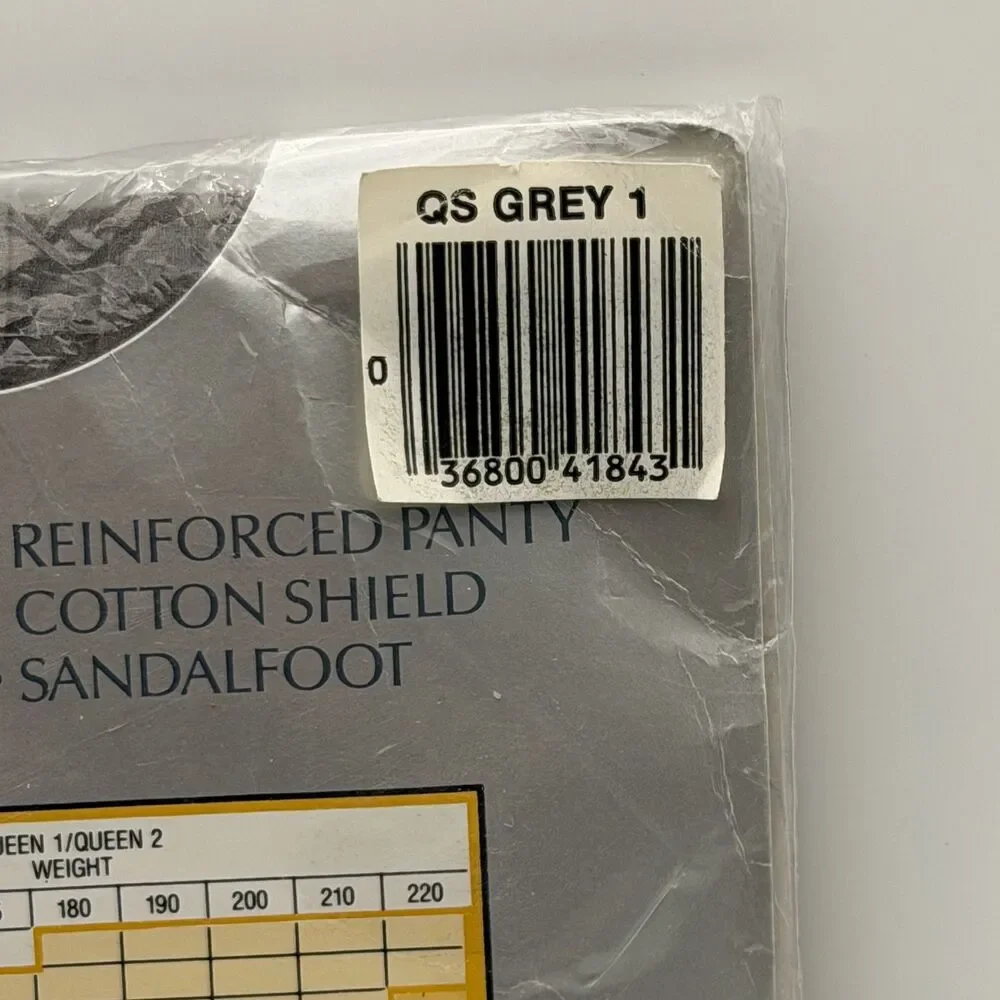 Top Care Pantyhose Vintage Queen Size Gray Reinforced Toe NOS 80s Cotton Shield